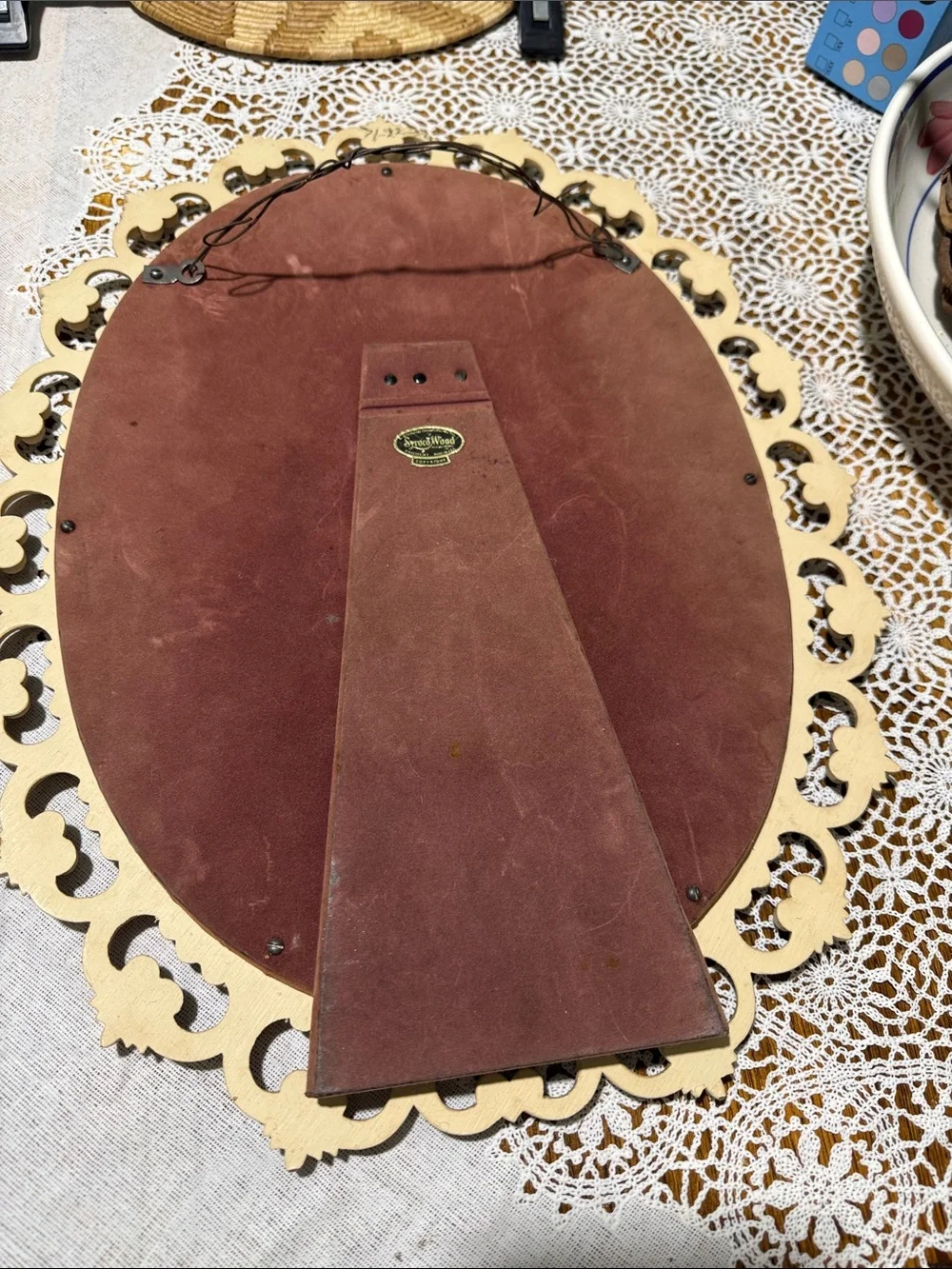 Vintage wood Ornate Cream Oval Wall Mirror or tabletop